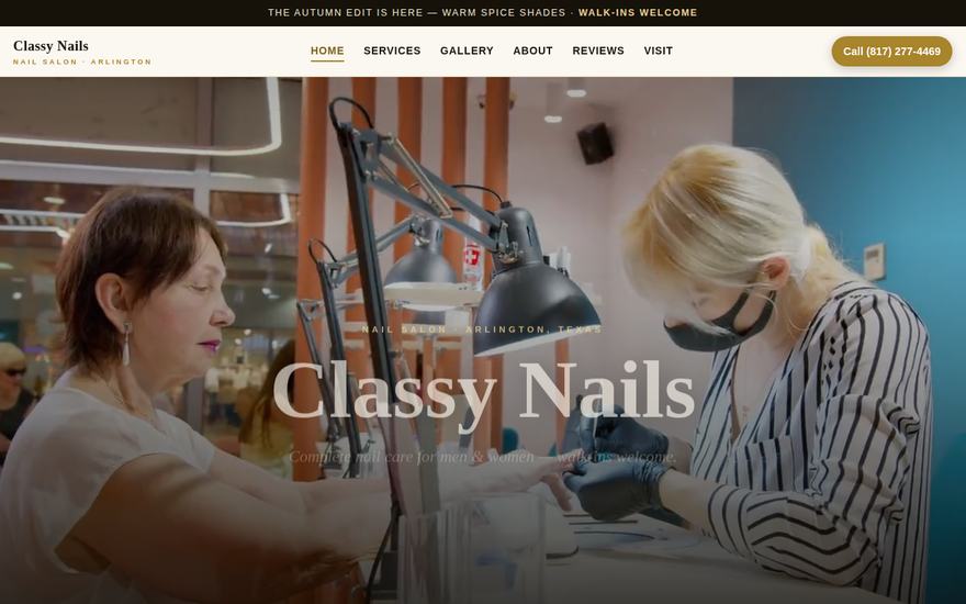 Classy Nails website — home page